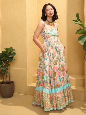 Pink Paprika By SASSAFRAS Women Maxi Beige Full Length Dress