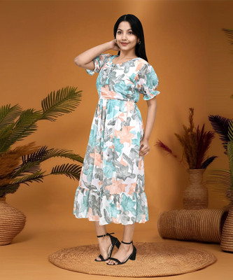 AMORE CREATION Women A-line Multicolor Midi/Calf Length Dress