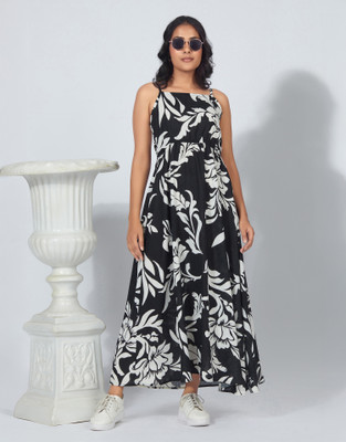 all about you Women Fit and Flare Black Midi/Calf Length Dress