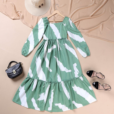 ZWERLON Women A-line Green Midi/Calf Length Dress