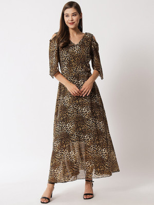 vivient Women Fit and Flare Multicolor Maxi/Full Length Dress