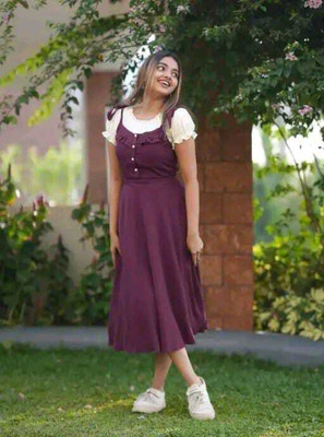FABRICSSNEHA Women Fit and Flare Purple Midi/Calf Length Dress