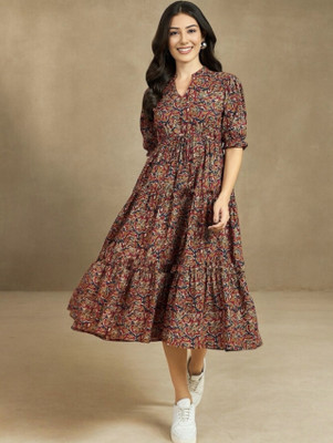 Clothmagnet Women Maxi Multicolor Midi/Calf Length Dress
