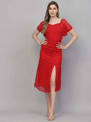 METRONAUT Women Sheath Red Midi/Calf Length Dress