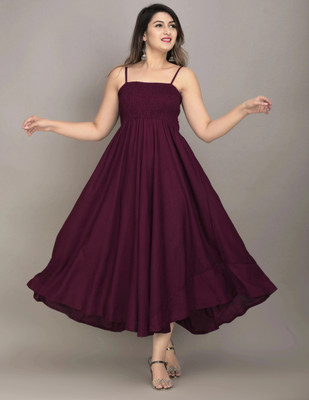 IQRAAR Women Fit and Flare Purple Maxi/Full Length Dress