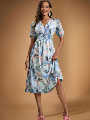 Moda Rapido Women Fit and Flare Multicolor Knee Length Dress