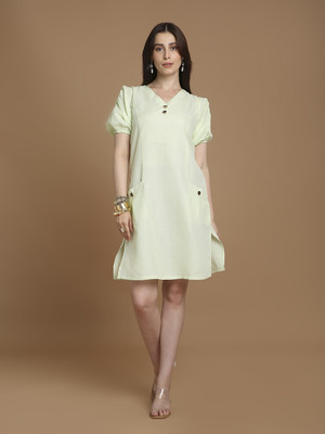 GRP Women A-line Green Above Knee/Mid Thigh Length Dress