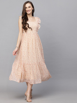 Priya Collection Women Fit and Flare Multicolor Ankle Length Dress