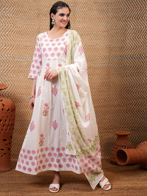 Vishudh Women Fit and Flare Pink Midi/Calf Length Dress