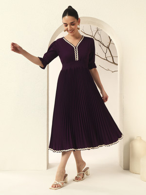 ZWERLON Women A-line Purple Midi/Calf Length Dress