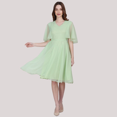 MUZUN Women A-line Green Knee Length Dress