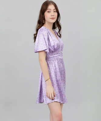 KOTTY Women Fit and Flare Purple Above Knee/Mid Thigh Length Dress