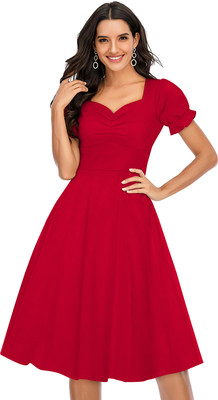 TESSAVEGAS Women A-line Red Mini/Short Dress