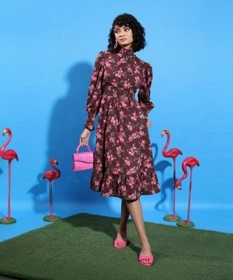 Tokyo Talkies Women A-line Multicolor Knee Length Dress