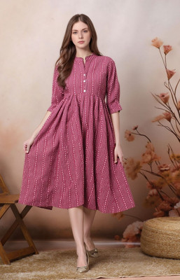 Vinhscape Women Asymmetric Multicolor Below Knee Dress