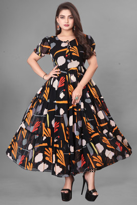 Parth Creation Women Fit and Flare Black Midi/Calf Length Dress