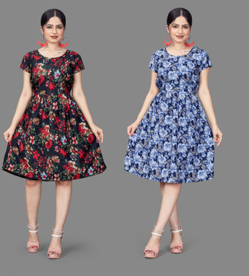varudifeb Women Fit and Flare Multicolor Mini/Short Dress