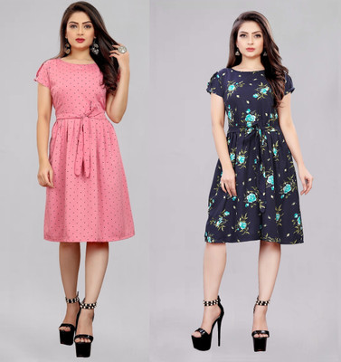 tanvi creation Women Skater Pink Knee Length Dress
