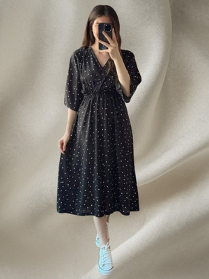 Drinetra Women A-line Black Midi/Calf Length Dress