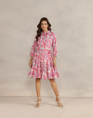 Fabindia Women Shirt Pink Knee Length Dress
