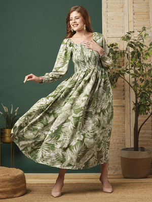 amar fashion Women Fit and Flare Green Maxi/Full Length Dress
