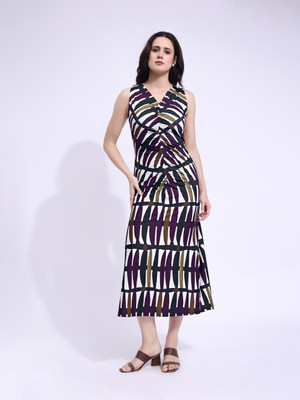 PURVAJA Women A-line Multicolor Midi/Calf Length Dress
