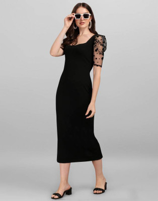 SAKSHI TRADER Women Bodycon Black Maxi/Full Length Dress