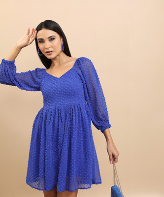 Tokyo Talkies Women Fit and Flare Dark Blue Above Knee/Mid Thigh Length Dress