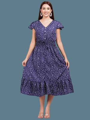 Fashion Point Women Fit and Flare Blue Midi/Calf Length Dress