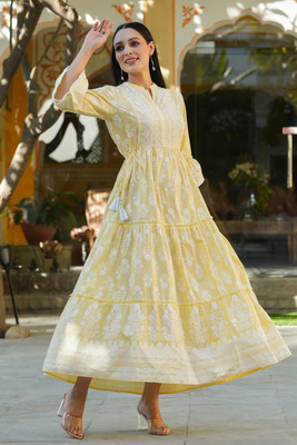 Juniper Women Tiered Yellow Maxi/Full Length Dress