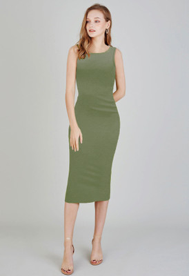 METRONAUT Women Bodycon Green Midi/Calf Length Dress