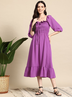 Mast & Harbour Women Fit and Flare Black Midi/Calf Length Dress