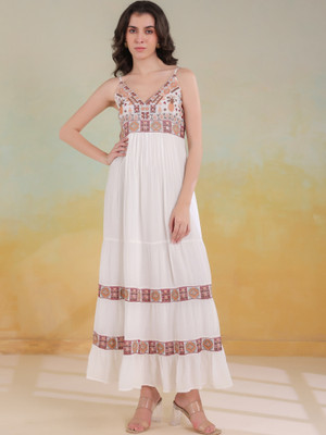 Anusheet Fashion Women Fit and Flare White Maxi/Full Length Dress