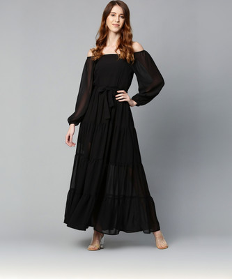 SASSAFRAS Women Maxi Black Full Length Dress