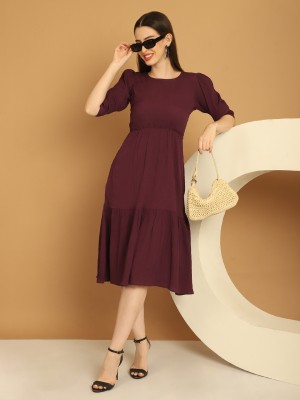 KRIJET Women A-line Maroon Dress