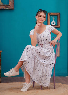 Oh Mi Dios Women A-line White Midi/Calf Length Dress