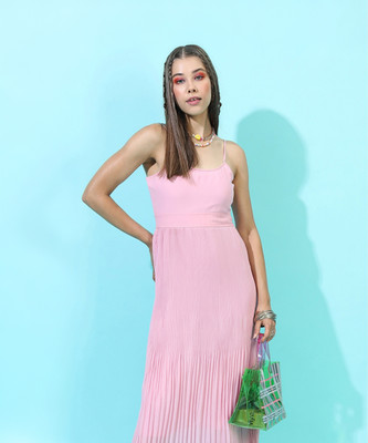 Tokyo Talkies Women A-line Pink Maxi/Full Length Dress
