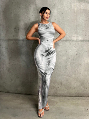 Caozynest Women Bodycon Grey Ankle Length Dress