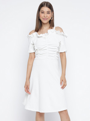 MAYRA Women Bodycon White Knee Length Dress