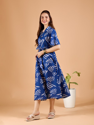 AmarAsha Women Fit and Flare Blue Below Knee Dress