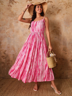 vijay garments Women A-line Pink Midi/Calf Length Dress