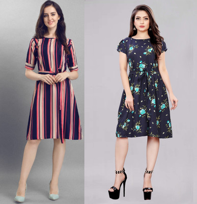 tanvi creation Women Skater Pink Knee Length Dress