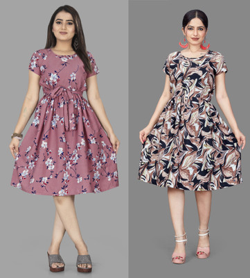 HOUSE OFF COMMON Women Fit and Flare Multicolor Knee Length Dress