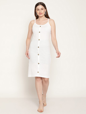 MIAZ LIFESTYLE Women A-line White Below Knee Dress