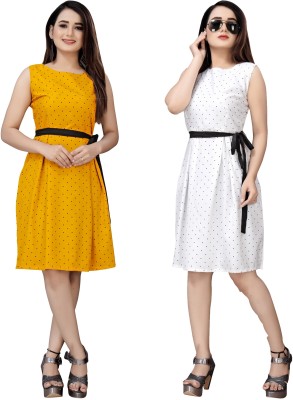 Modli 20 Fashion Women A-line Yellow, White Dress