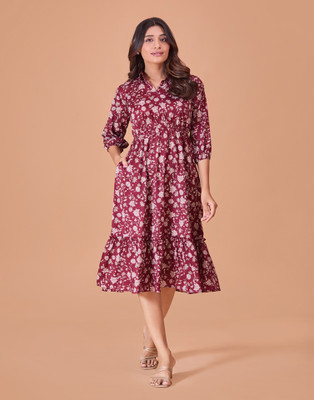 Dressberry Women Fit and Flare Purple Below Knee Dress