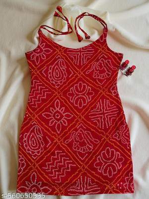 Lugru Collection Women Bandhani, Geometric Print, Printed Tunic Kurta(Red)
