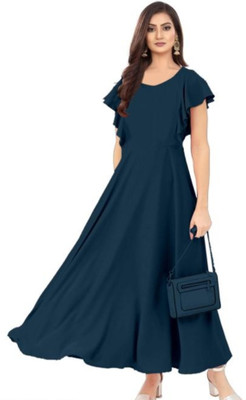 ladik way Women Maxi Blue Full Length Dress