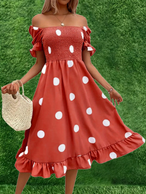 BuyUniqueFashion Women Fit and Flare Red Midi/Calf Length Dress
