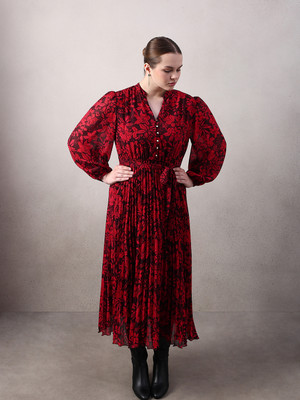 Vero Moda Curve Women Fit and Flare Red Midi/Calf Length Dress